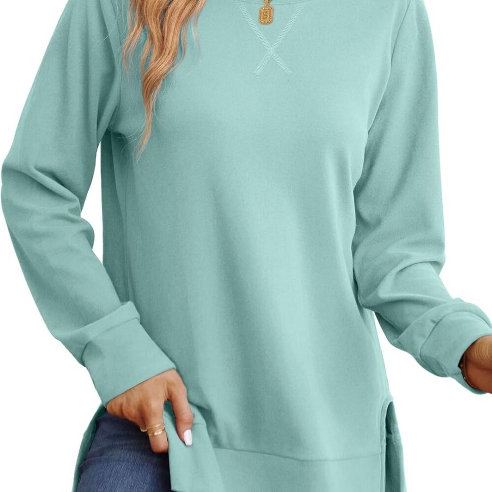 Trendy Women's Side Split Sweatshirt - Fall Fashion 2025 Long Sleeve Shirt